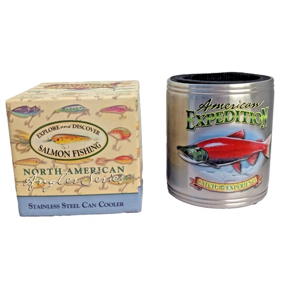 American Expedition Stainless Steel Can Cooler Angler Series Salmon Fishing Gift - Picture 1 of 9